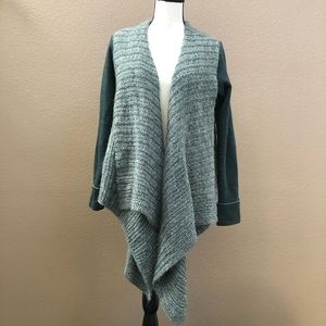 Anthropologie open drape cardigan 2 tones green M
